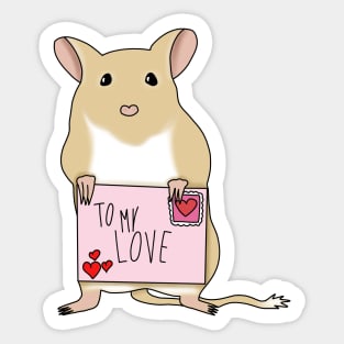 Cute golden gerbil holding love letter Sticker